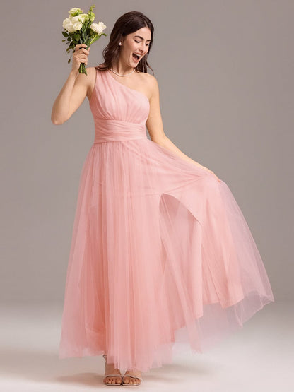 ever ARCADIA|Chic A-Line One-Shoulder Tulle Maxi Bridesmaid Dress