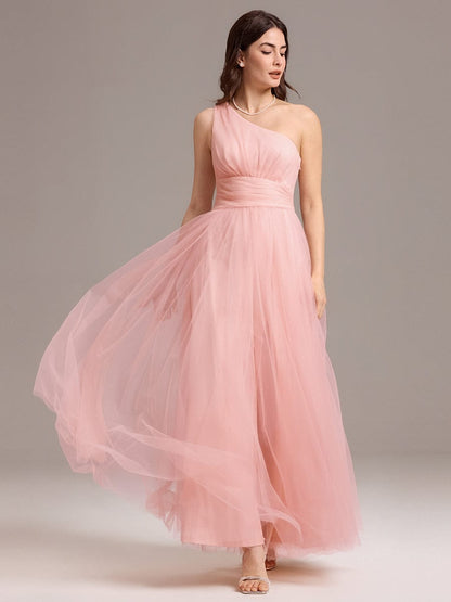 ever ARCADIA|Chic A-Line One-Shoulder Tulle Maxi Bridesmaid Dress