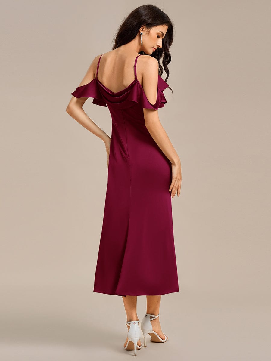 ever CALYNNE|Ruffled Off Shoulder Satin Midi Mermaid Bridesmaid Dress