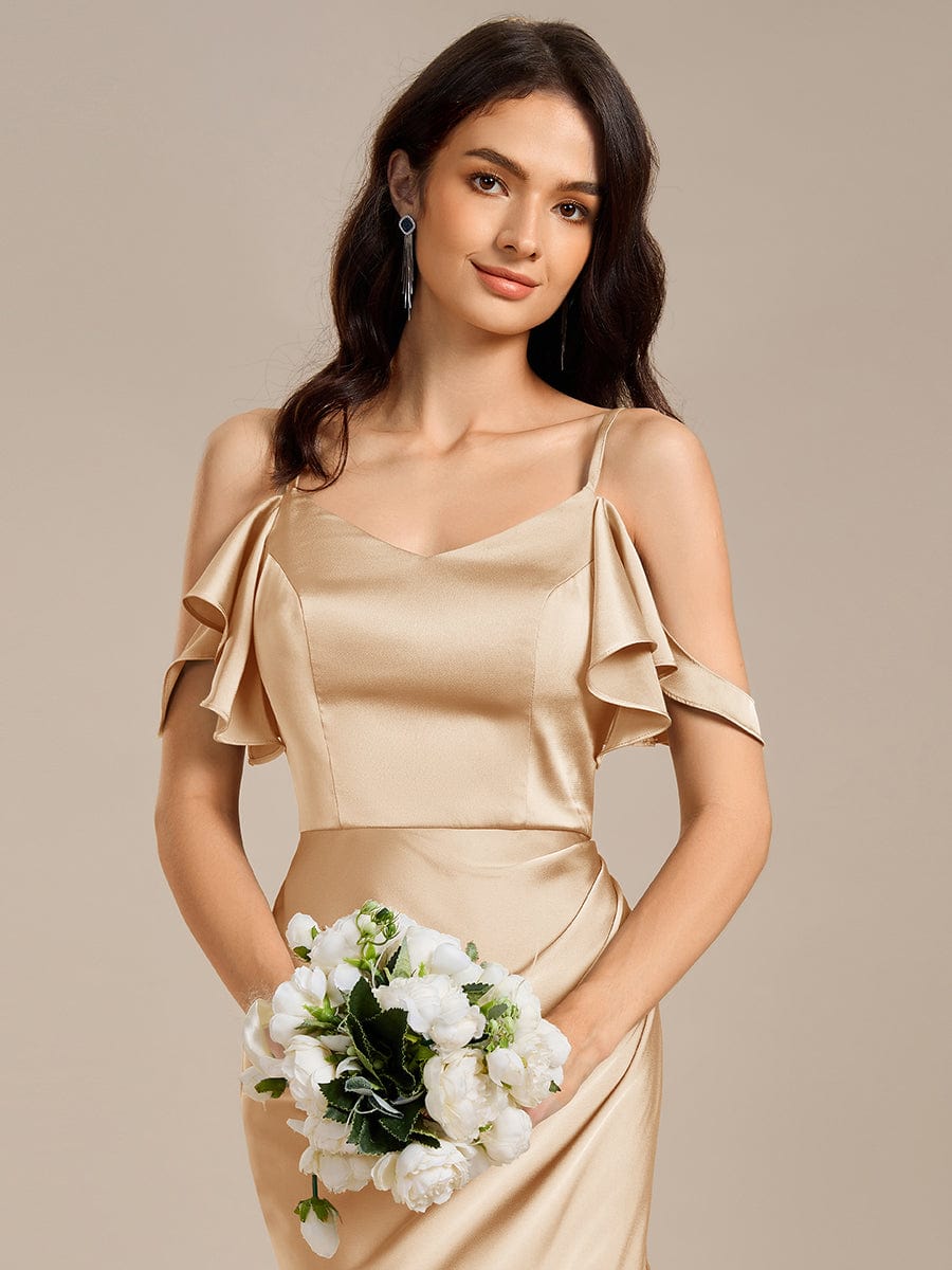 ever CALYNNE|Ruffled Off Shoulder Satin Midi Mermaid Bridesmaid Dress