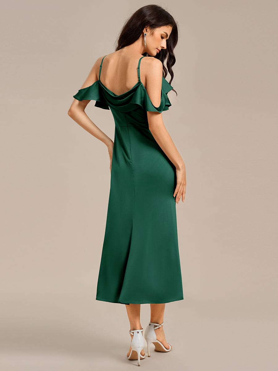 ever CALYNNE|Ruffled Off Shoulder Satin Midi Mermaid Bridesmaid Dress