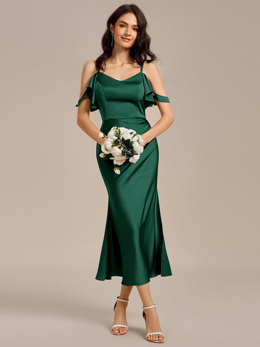 ever CALYNNE|Ruffled Off Shoulder Satin Midi Mermaid Bridesmaid Dress