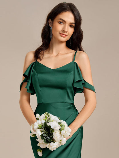 ever CALYNNE|Ruffled Off Shoulder Satin Midi Mermaid Bridesmaid Dress