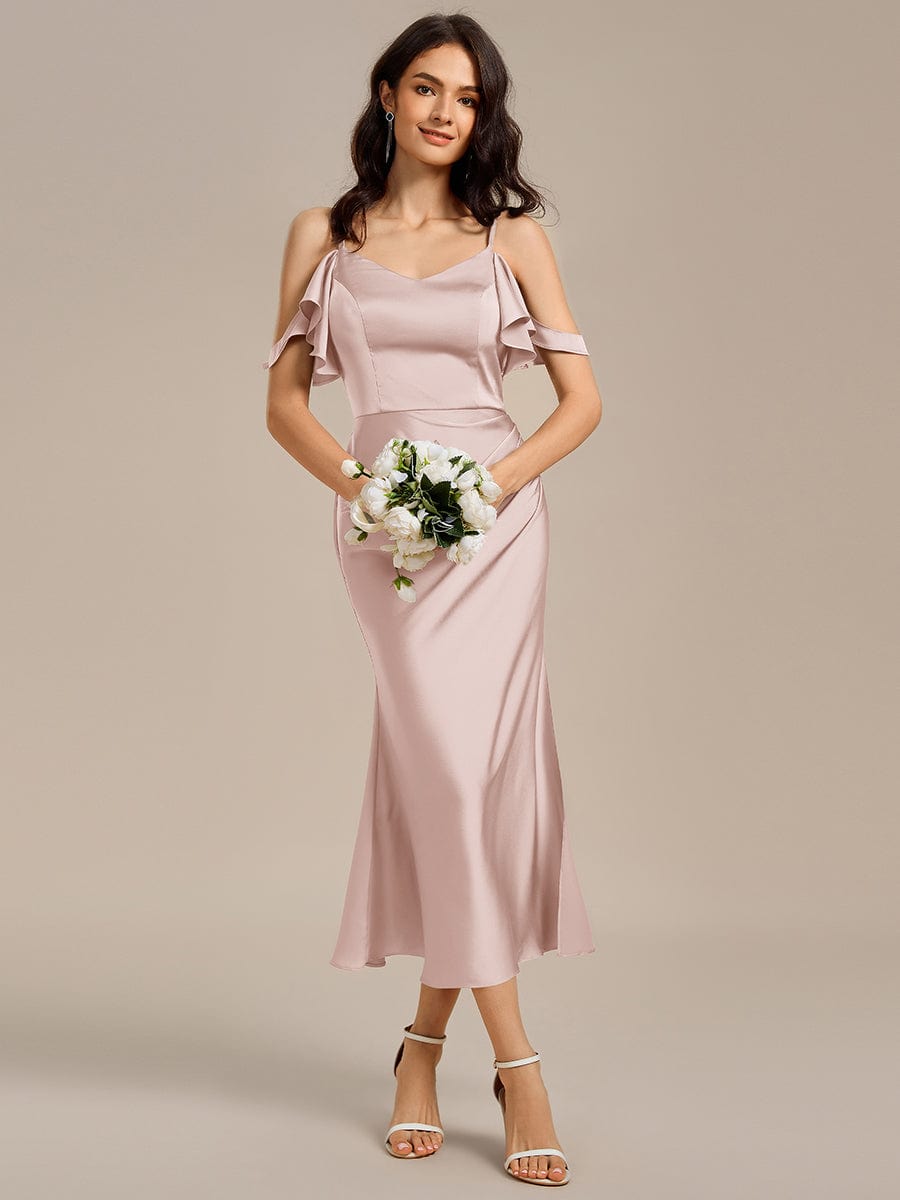 ever CALYNNE|Ruffled Off Shoulder Satin Midi Mermaid Bridesmaid Dress