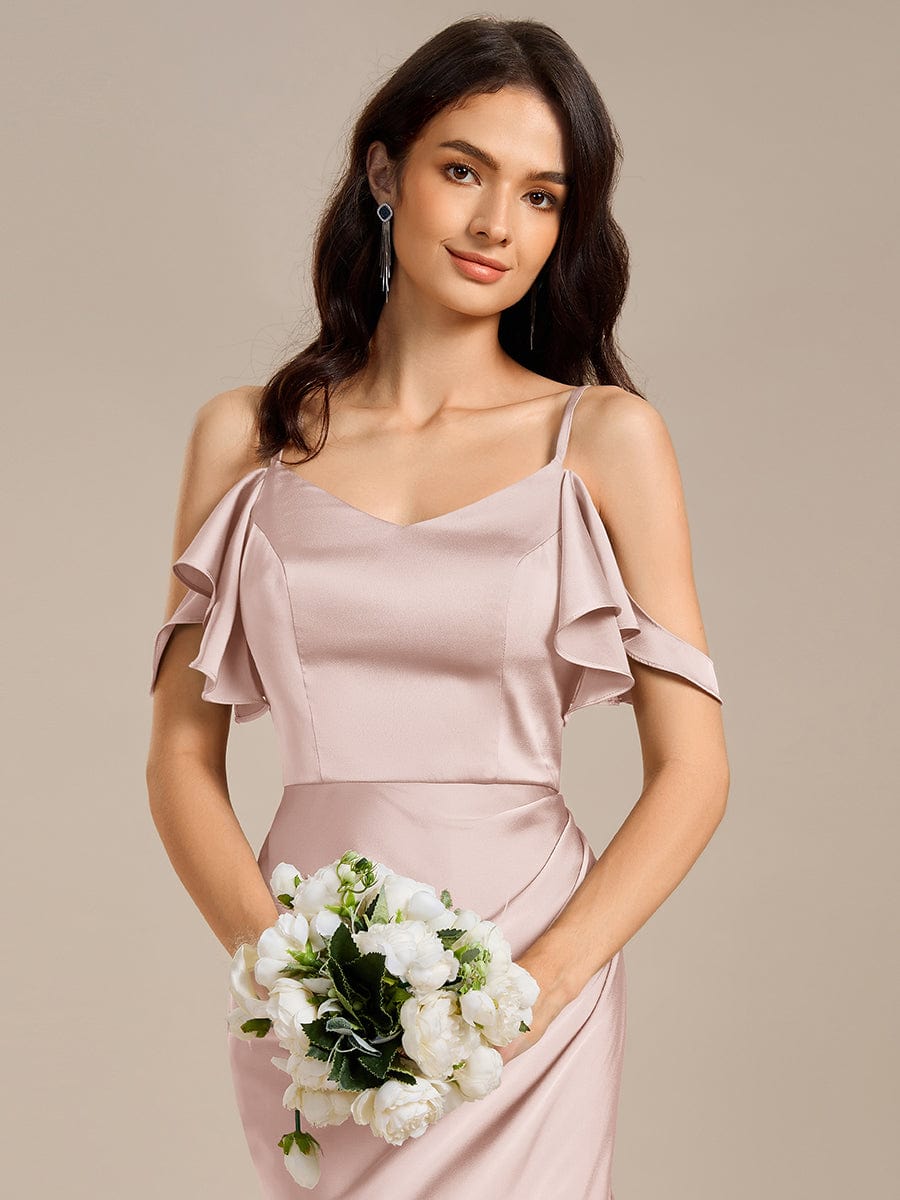 ever CALYNNE|Ruffled Off Shoulder Satin Midi Mermaid Bridesmaid Dress