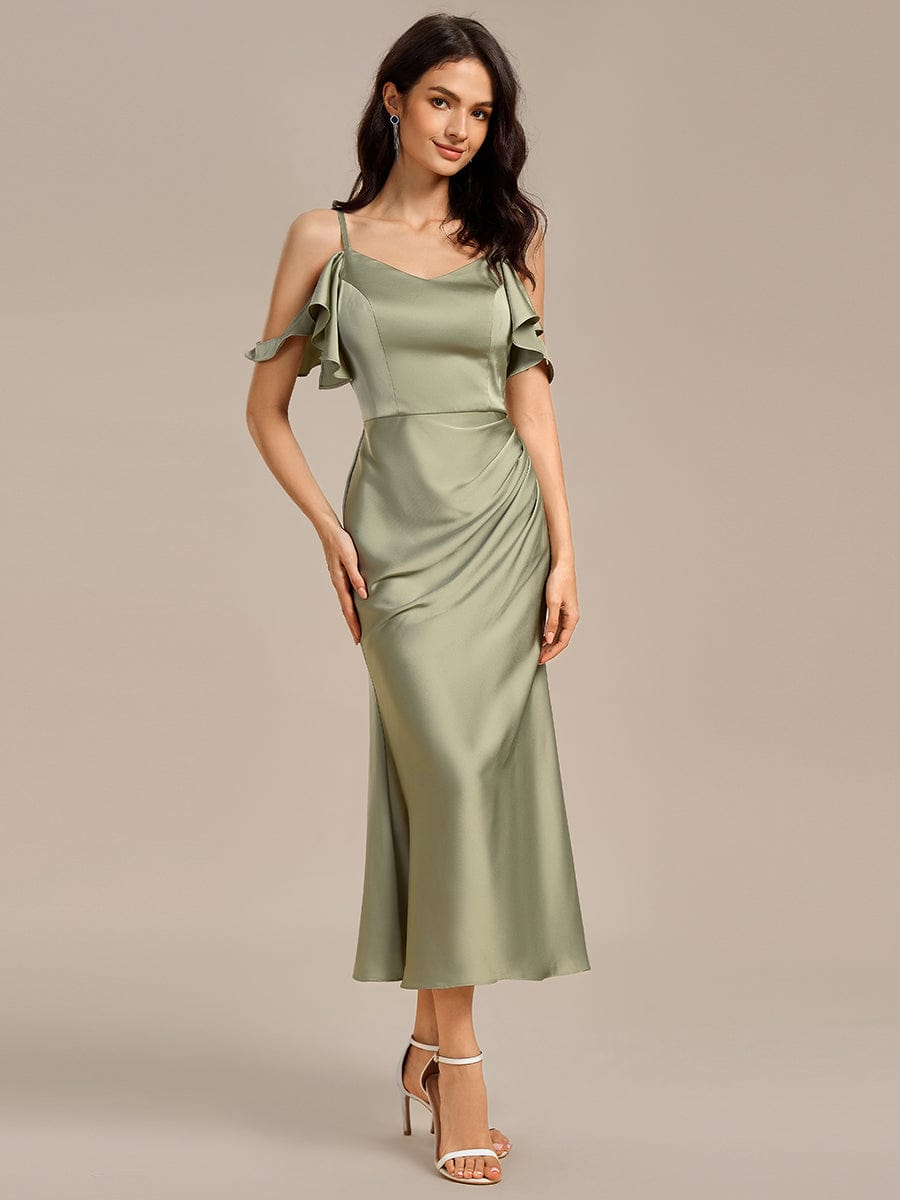 ever CALYNNE|Ruffled Off Shoulder Satin Midi Mermaid Bridesmaid Dress