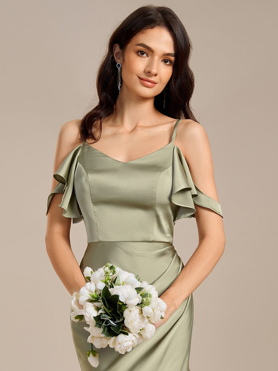 ever CALYNNE|Ruffled Off Shoulder Satin Midi Mermaid Bridesmaid Dress