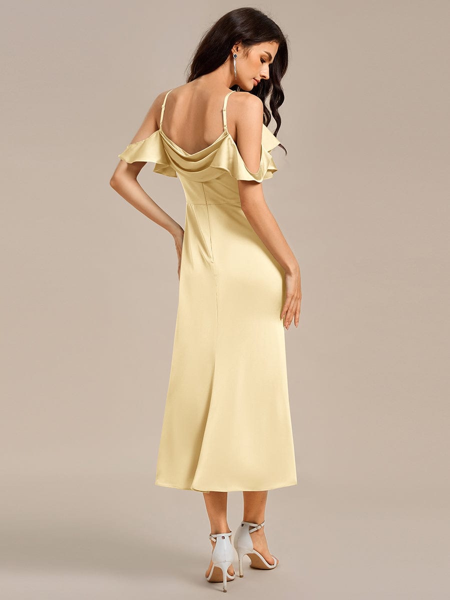 ever CALYNNE|Ruffled Off Shoulder Satin Midi Mermaid Bridesmaid Dress