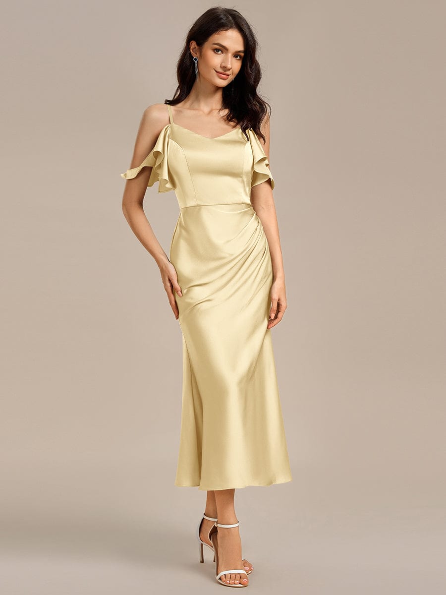 ever CALYNNE|Ruffled Off Shoulder Satin Midi Mermaid Bridesmaid Dress