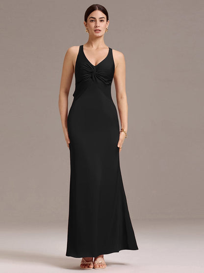 ever MINTA|Elegant Strappy Bow Back Satin Mermaid Bridesmaid Dress