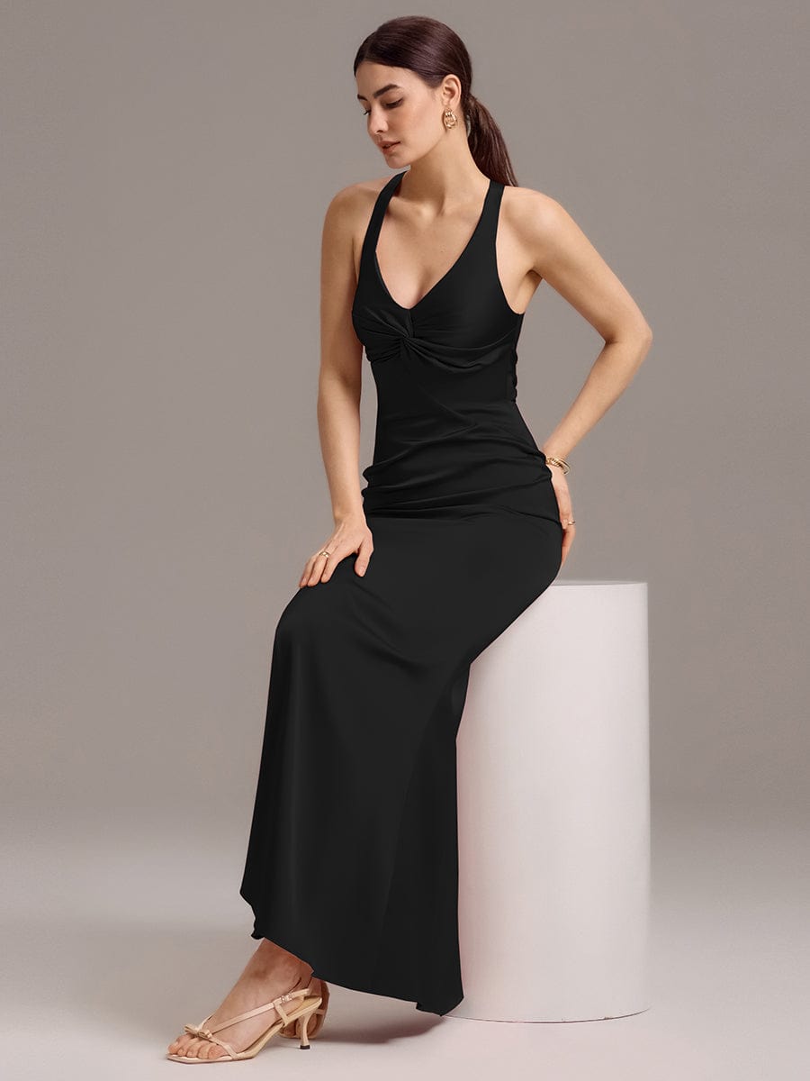 ever MINTA|Elegant Strappy Bow Back Satin Mermaid Bridesmaid Dress