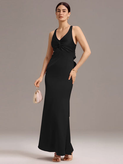 ever MINTA|Elegant Strappy Bow Back Satin Mermaid Bridesmaid Dress