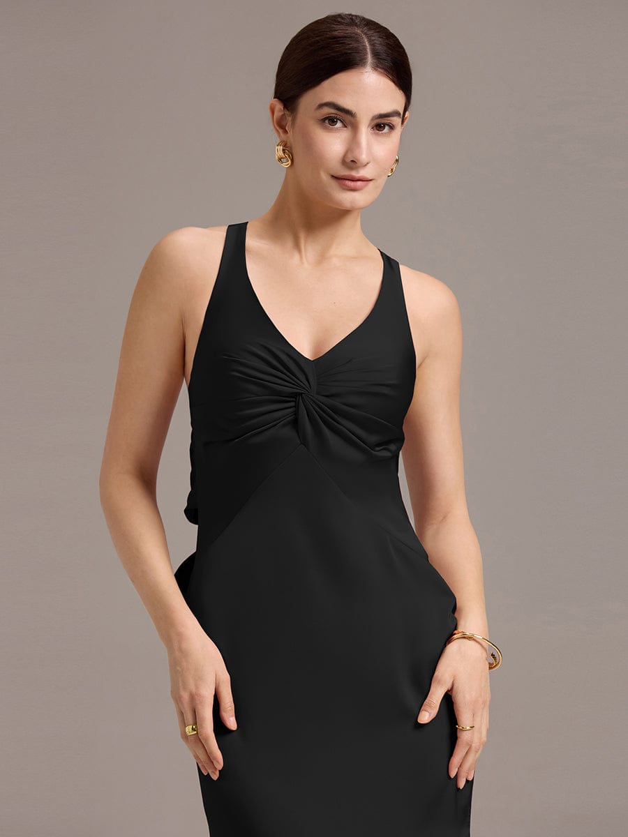 ever MINTA|Elegant Strappy Bow Back Satin Mermaid Bridesmaid Dress