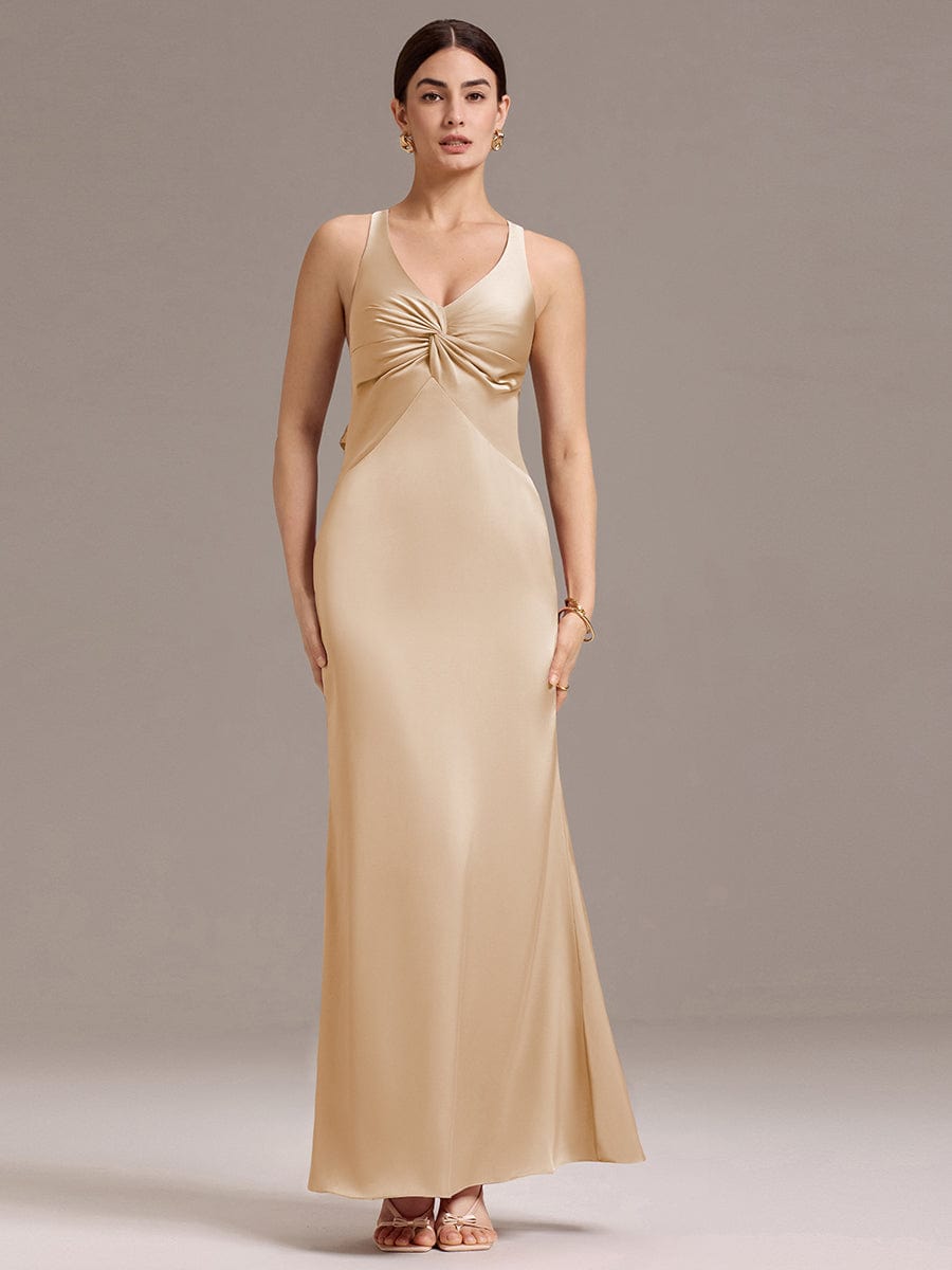 ever MINTA|Elegant Strappy Bow Back Satin Mermaid Bridesmaid Dress