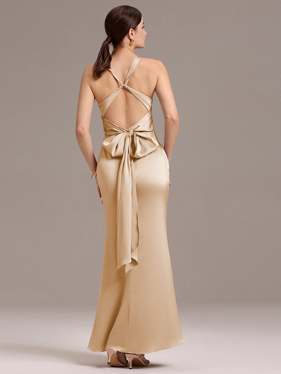 ever MINTA|Elegant Strappy Bow Back Satin Mermaid Bridesmaid Dress