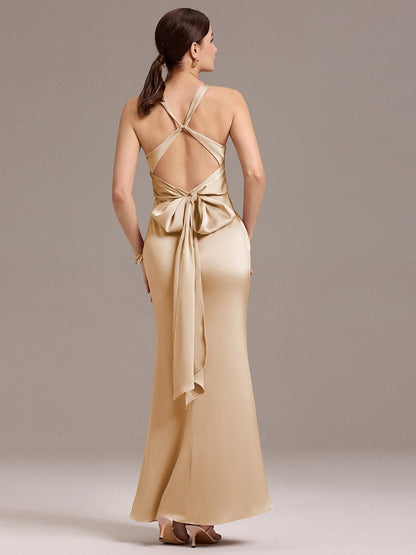 ever MINTA|Elegant Strappy Bow Back Satin Mermaid Bridesmaid Dress
