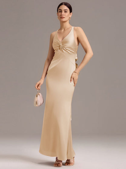ever MINTA|Elegant Strappy Bow Back Satin Mermaid Bridesmaid Dress
