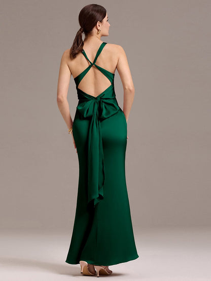 ever MINTA|Elegant Strappy Bow Back Satin Mermaid Bridesmaid Dress