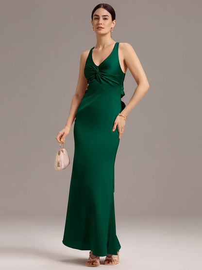 ever MINTA|Elegant Strappy Bow Back Satin Mermaid Bridesmaid Dress