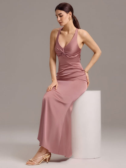 ever MINTA|Elegant Strappy Bow Back Satin Mermaid Bridesmaid Dress