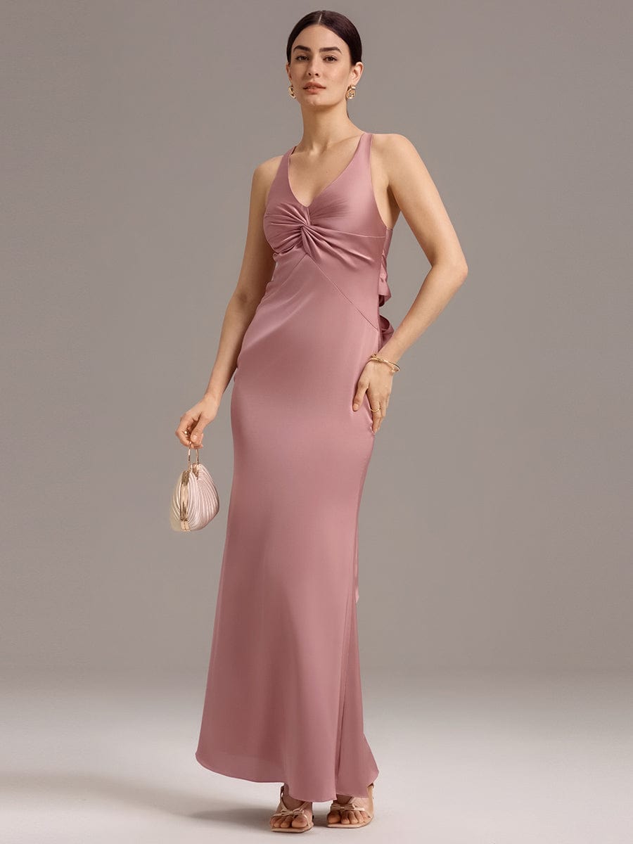 ever MINTA|Elegant Strappy Bow Back Satin Mermaid Bridesmaid Dress