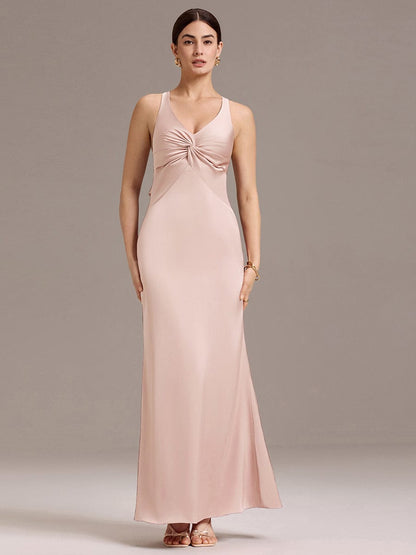 ever MINTA|Elegant Strappy Bow Back Satin Mermaid Bridesmaid Dress
