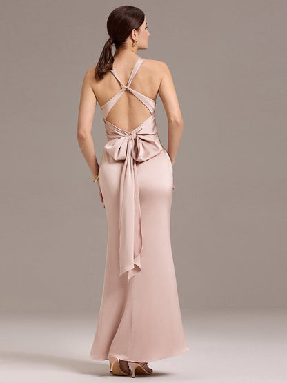 ever MINTA|Elegant Strappy Bow Back Satin Mermaid Bridesmaid Dress