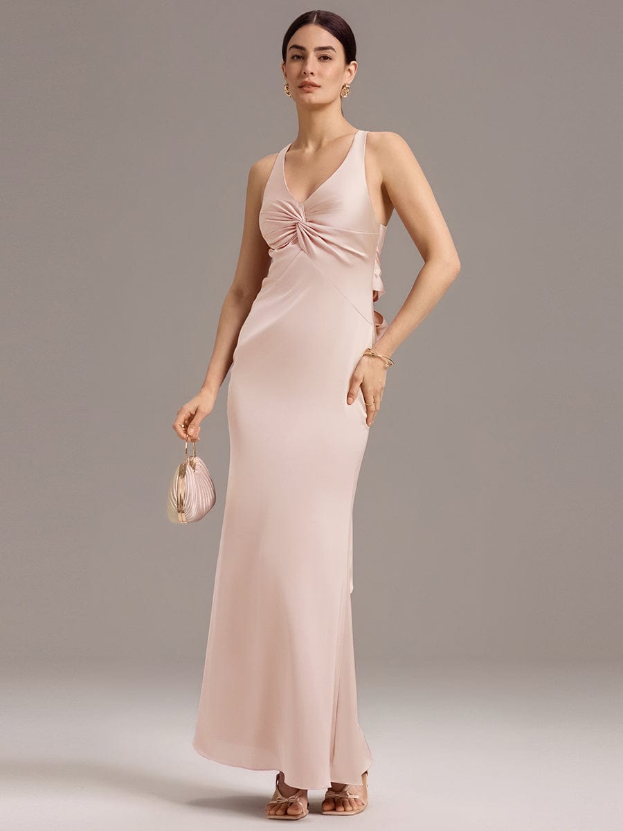 ever MINTA|Elegant Strappy Bow Back Satin Mermaid Bridesmaid Dress