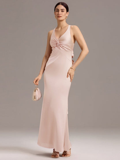 ever MINTA|Elegant Strappy Bow Back Satin Mermaid Bridesmaid Dress