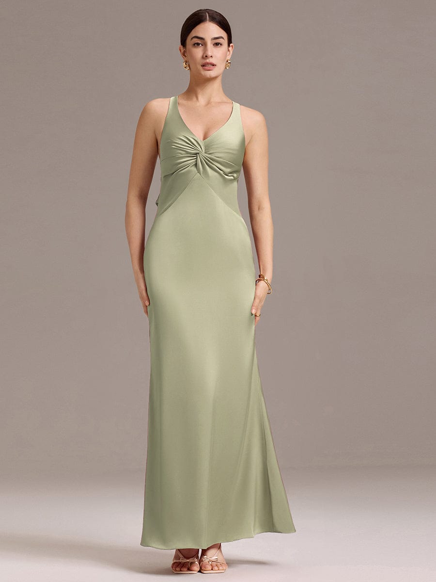 ever MINTA|Elegant Strappy Bow Back Satin Mermaid Bridesmaid Dress