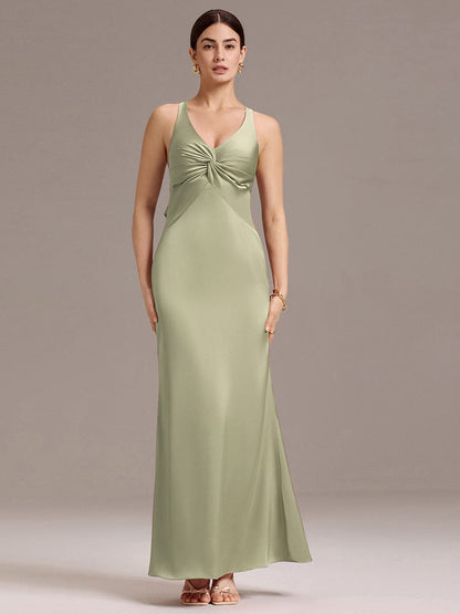ever MINTA|Elegant Strappy Bow Back Satin Mermaid Bridesmaid Dress