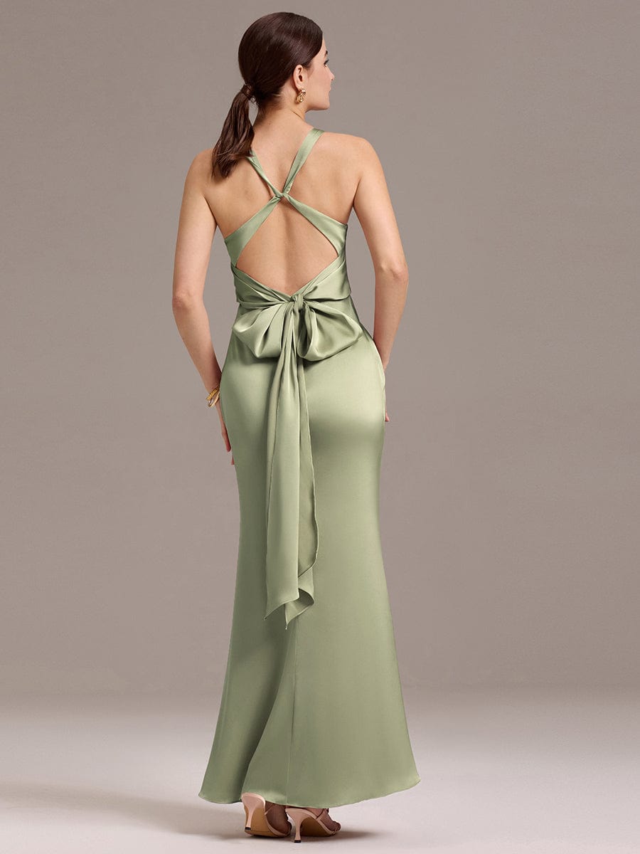ever MINTA|Elegant Strappy Bow Back Satin Mermaid Bridesmaid Dress