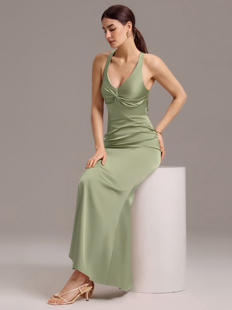 ever MINTA|Elegant Strappy Bow Back Satin Mermaid Bridesmaid Dress