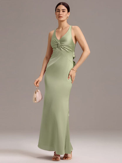 ever MINTA|Elegant Strappy Bow Back Satin Mermaid Bridesmaid Dress