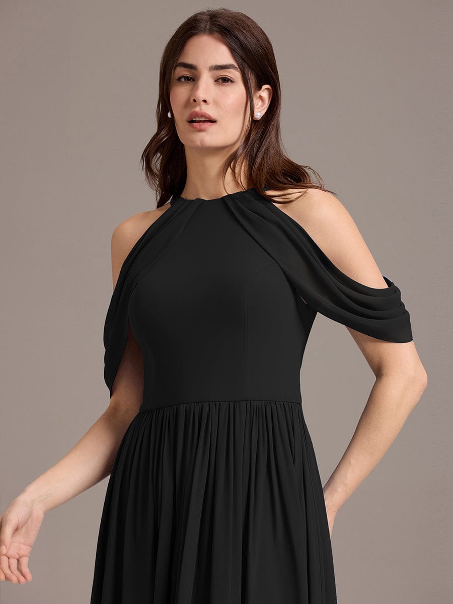 ever CERES|Elegant Chiffon Cold Shoulder A-Line Bridesmaid Dress with Draped Sleeves