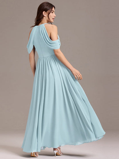 ever CERES|Elegant Chiffon Cold Shoulder A-Line Bridesmaid Dress with Draped Sleeves