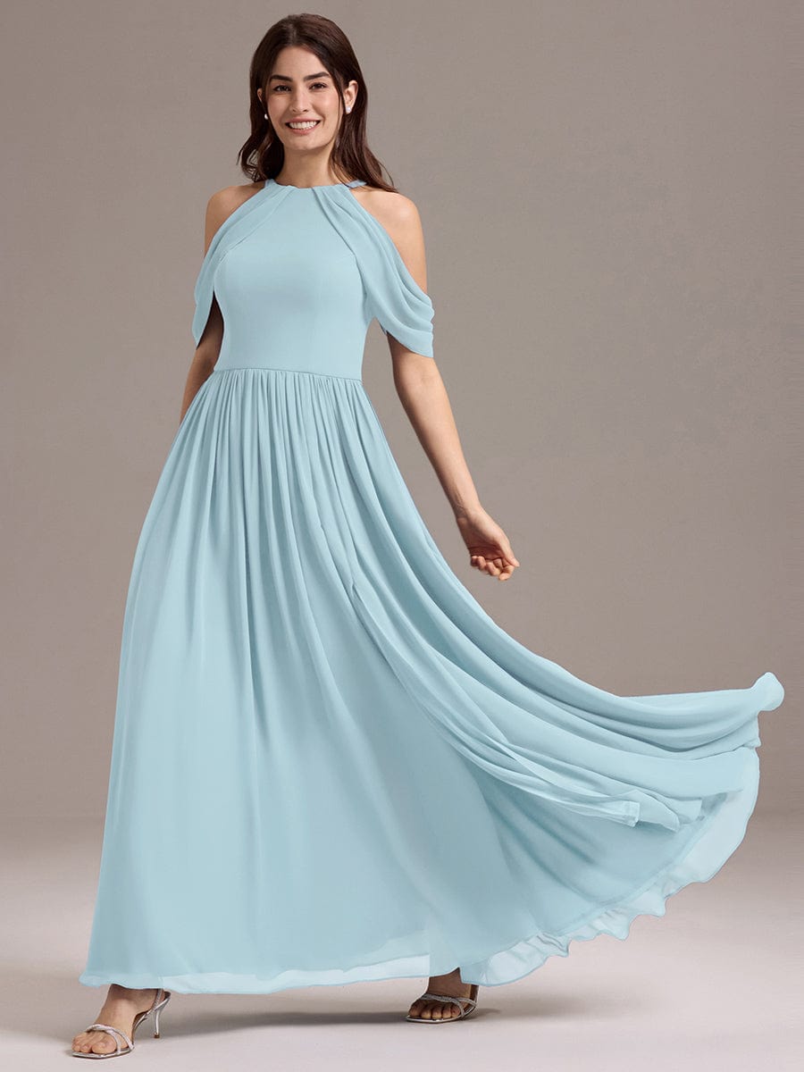 ever CERES|Elegant Chiffon Cold Shoulder A-Line Bridesmaid Dress with Draped Sleeves