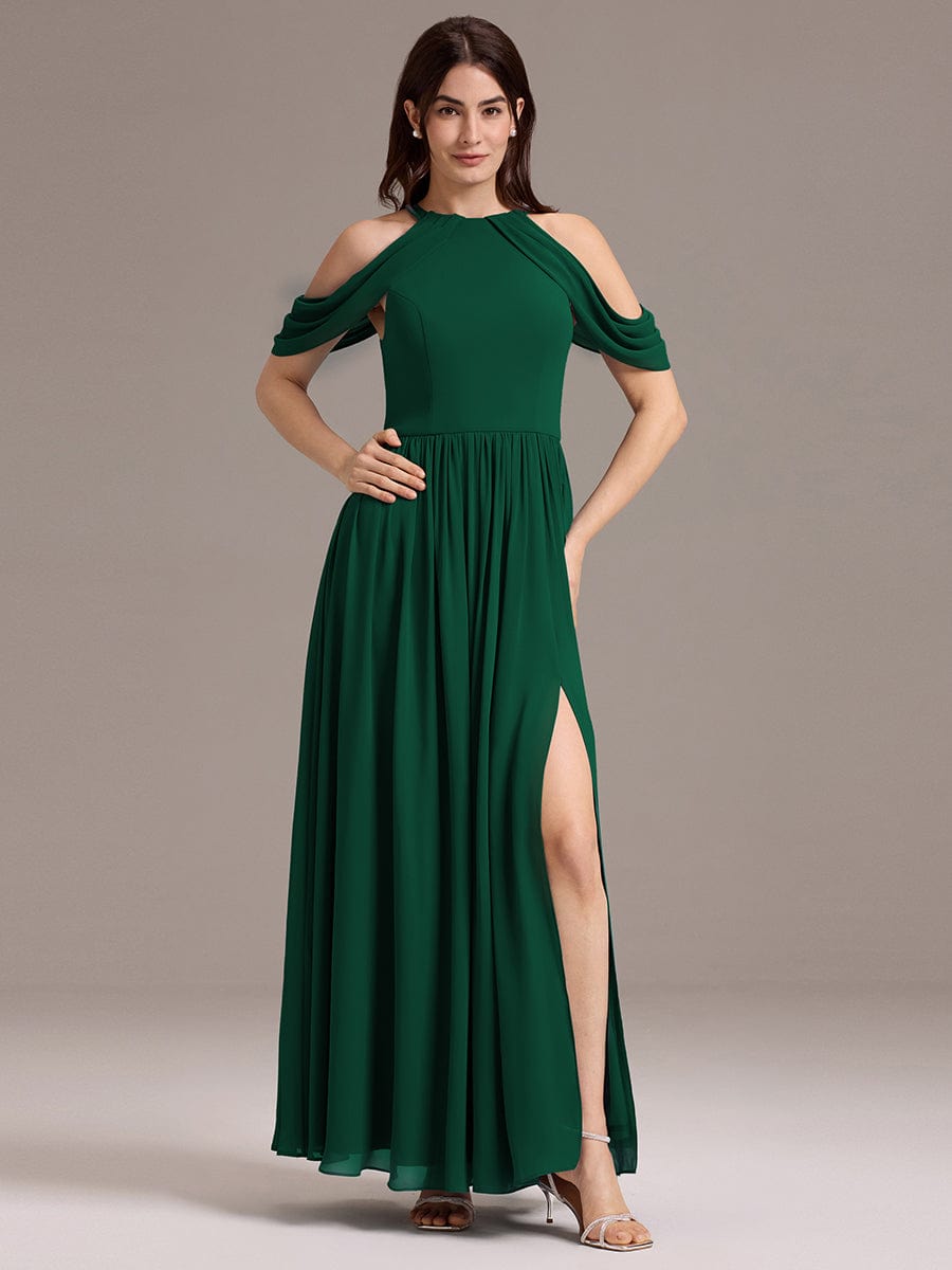 ever CERES|Elegant Chiffon Cold Shoulder A-Line Bridesmaid Dress with Draped Sleeves