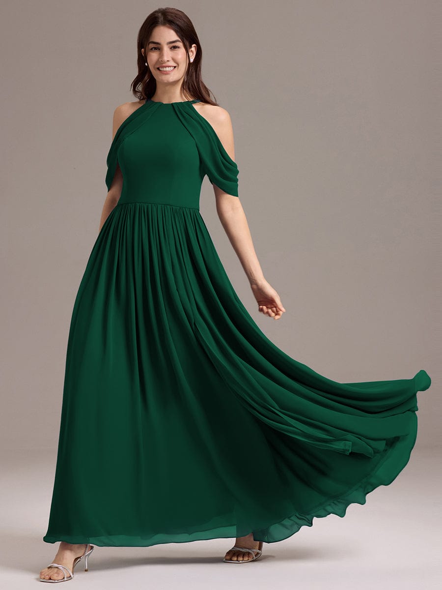 ever CERES|Elegant Chiffon Cold Shoulder A-Line Bridesmaid Dress with Draped Sleeves