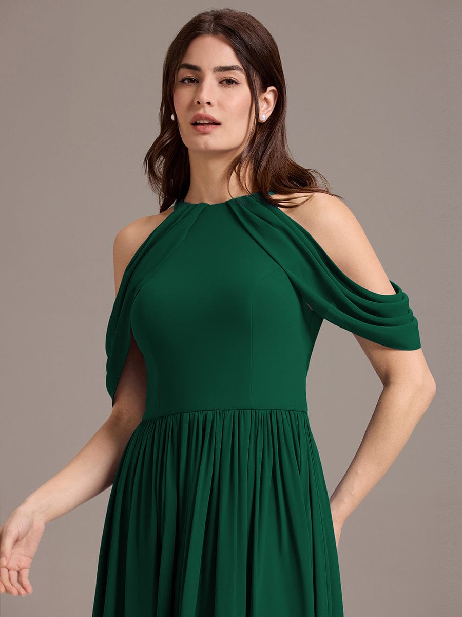 ever CERES|Elegant Chiffon Cold Shoulder A-Line Bridesmaid Dress with Draped Sleeves