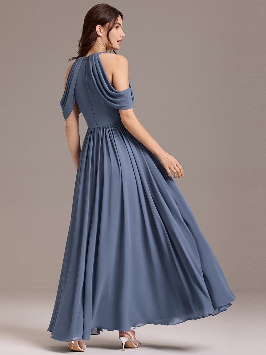 ever CERES|Elegant Chiffon Cold Shoulder A-Line Bridesmaid Dress with Draped Sleeves