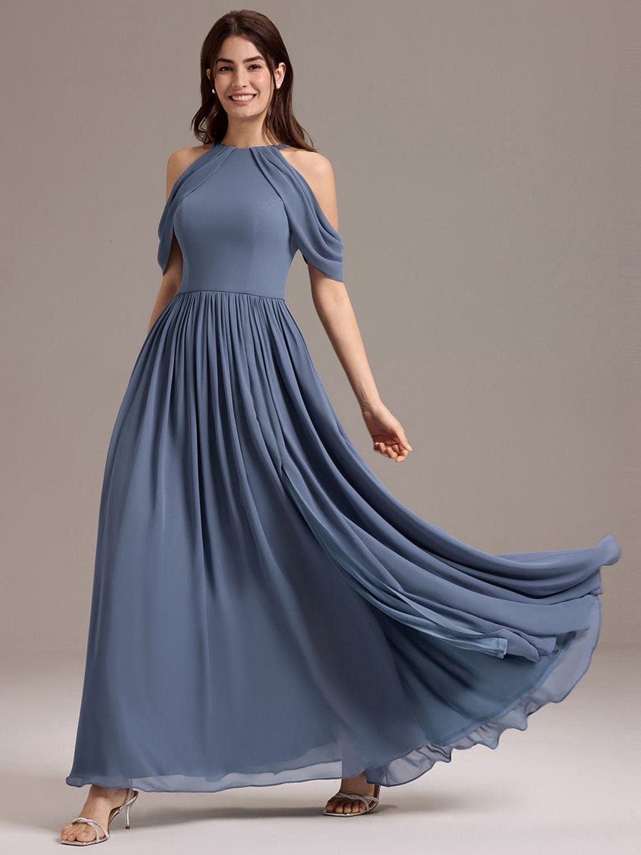 ever CERES|Elegant Chiffon Cold Shoulder A-Line Bridesmaid Dress with Draped Sleeves