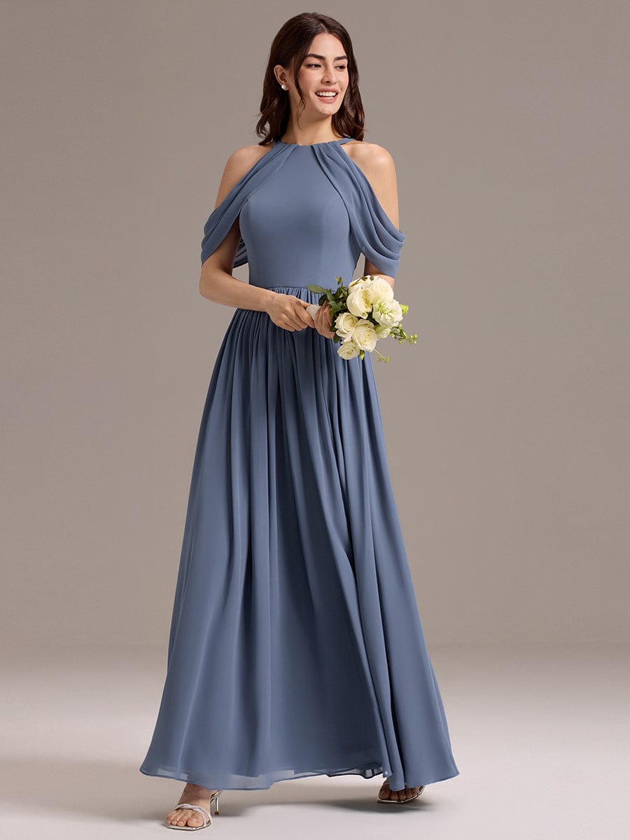 ever CERES|Elegant Chiffon Cold Shoulder A-Line Bridesmaid Dress with Draped Sleeves