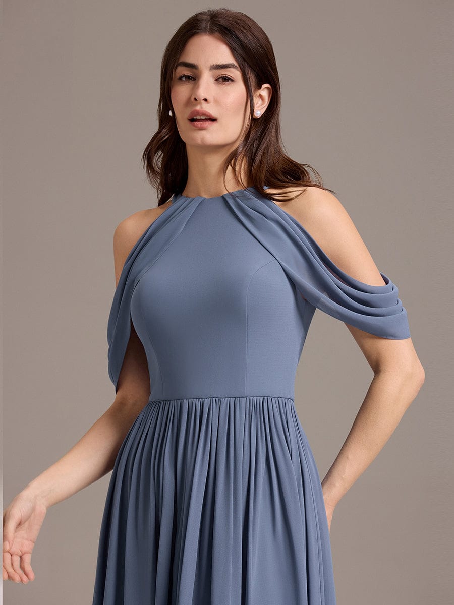 ever CERES|Elegant Chiffon Cold Shoulder A-Line Bridesmaid Dress with Draped Sleeves