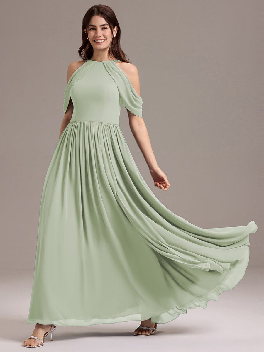 ever CERES|Elegant Chiffon Cold Shoulder A-Line Bridesmaid Dress with Draped Sleeves