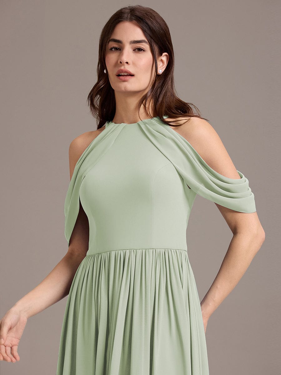 ever CERES|Elegant Chiffon Cold Shoulder A-Line Bridesmaid Dress with Draped Sleeves