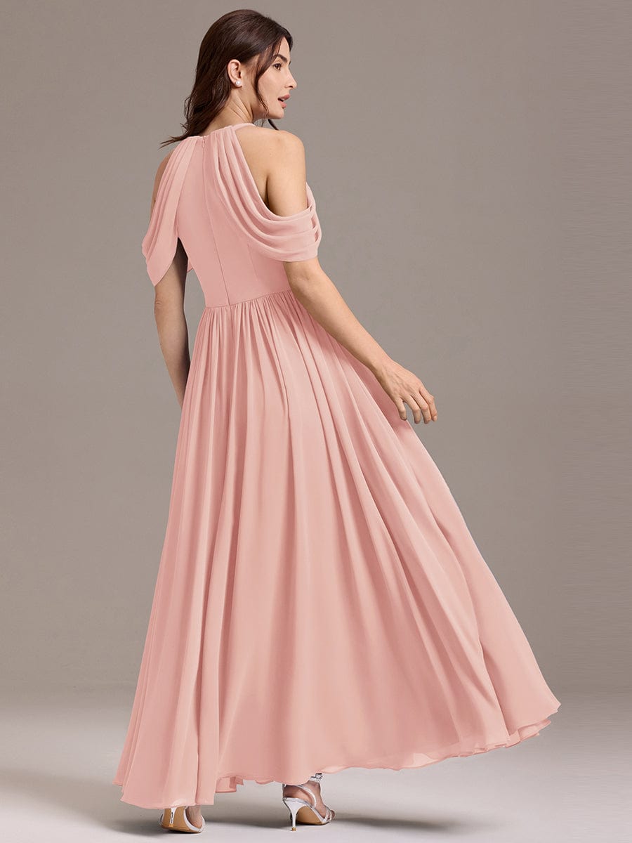 ever CERES|Elegant Chiffon Cold Shoulder A-Line Bridesmaid Dress with Draped Sleeves