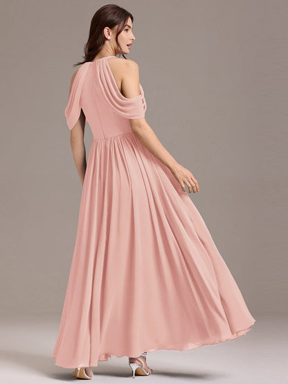 ever CERES|Elegant Chiffon Cold Shoulder A-Line Bridesmaid Dress with Draped Sleeves