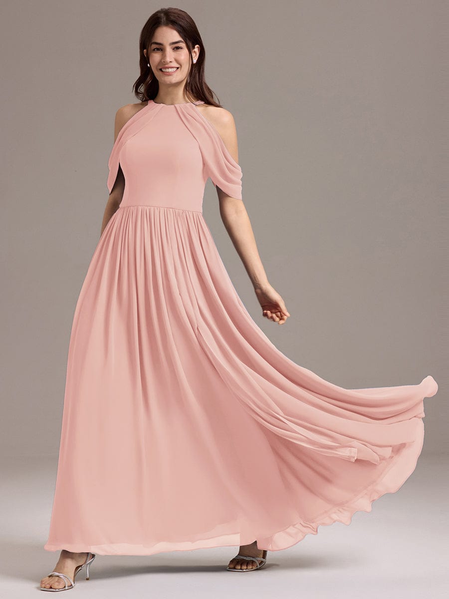 ever CERES|Elegant Chiffon Cold Shoulder A-Line Bridesmaid Dress with Draped Sleeves
