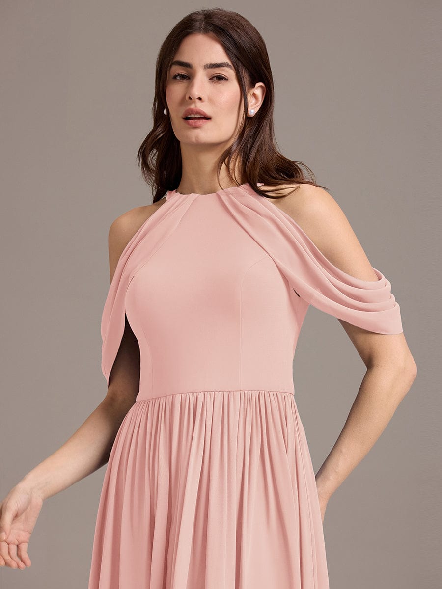 ever CERES|Elegant Chiffon Cold Shoulder A-Line Bridesmaid Dress with Draped Sleeves